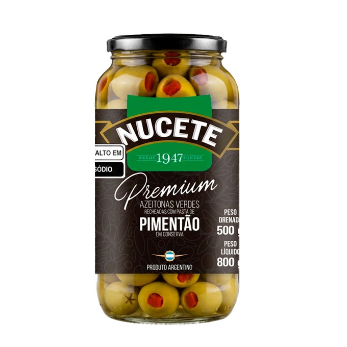 Azeitona Verde Recheada com Pimentão 500g Nucete Premium